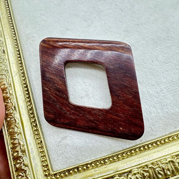 Jewelry - Vintage Wooden Brooch Pin Wood Jewelry Geometric Wood Square Brooch